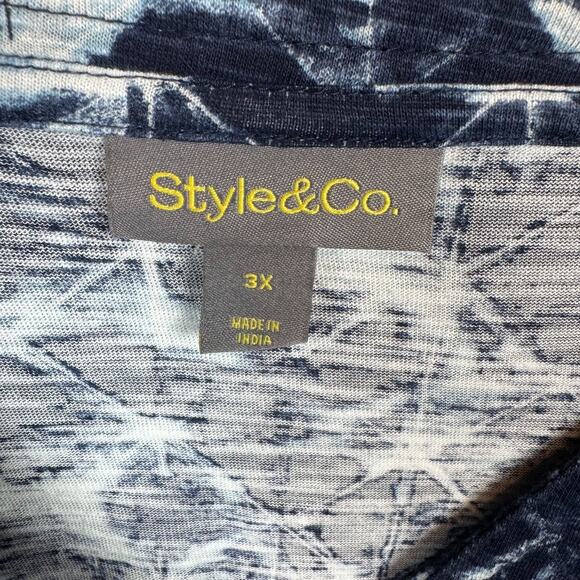 Style & Co Women NEW Blouse/Top Plus 3X Blue V-Neck 3/4 Sleeve Stretch Pullover - Picture 4 of 10